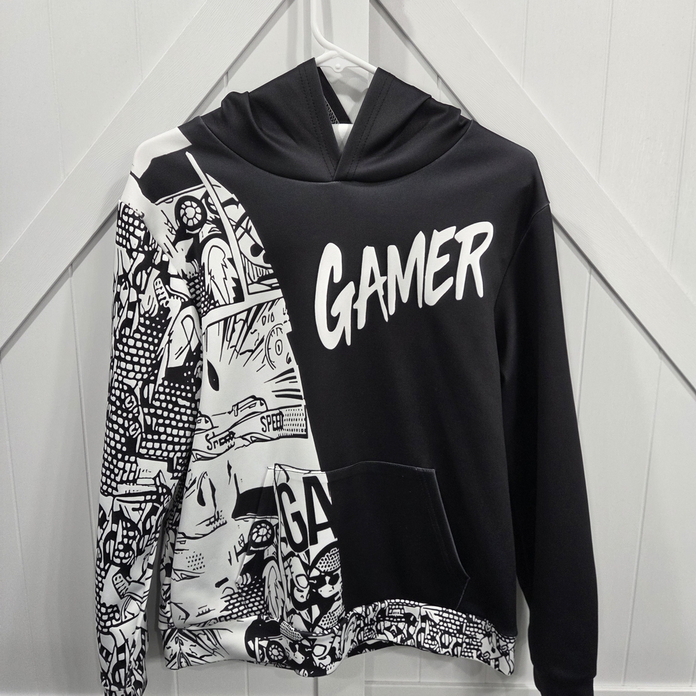 Kids Black and White Gamer Hoodie